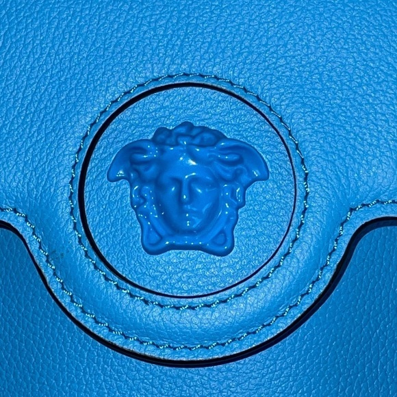 Versace La Medusa Blue Leather Mini Crossbody Bag with Chain and Strap - Picture 12 of 14
